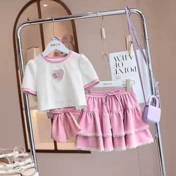 הקמעונאי 2023 תינוק חדש בנות אופנה הקיץ סטים, חזרה קשת עליון+ חצאיות 3-8T